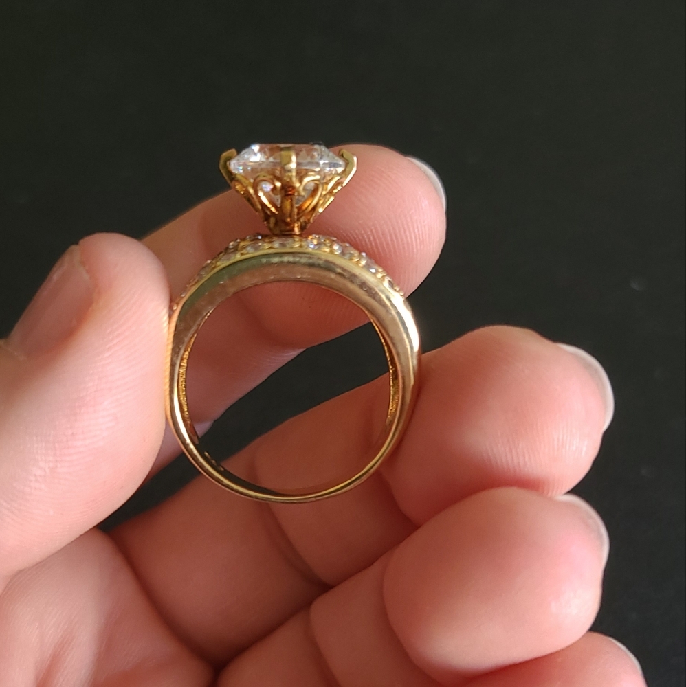 Gold Vermeil Sterling Ring With Cubic Zirconia - Picture 5 of 7
